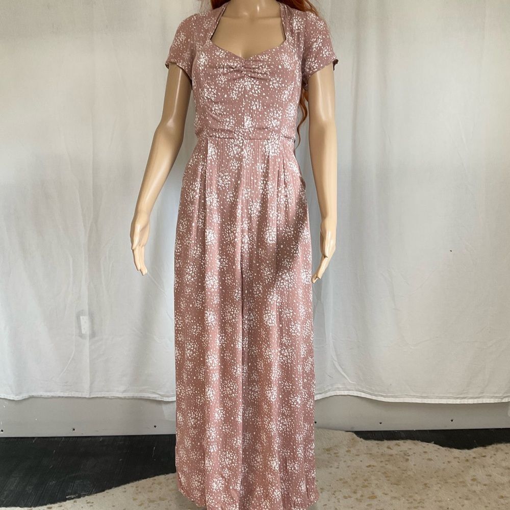 Urban Outfitters KerriAnn Boho Wide Leg Jumpsuit Pink Print Small - Picture 5 of 9